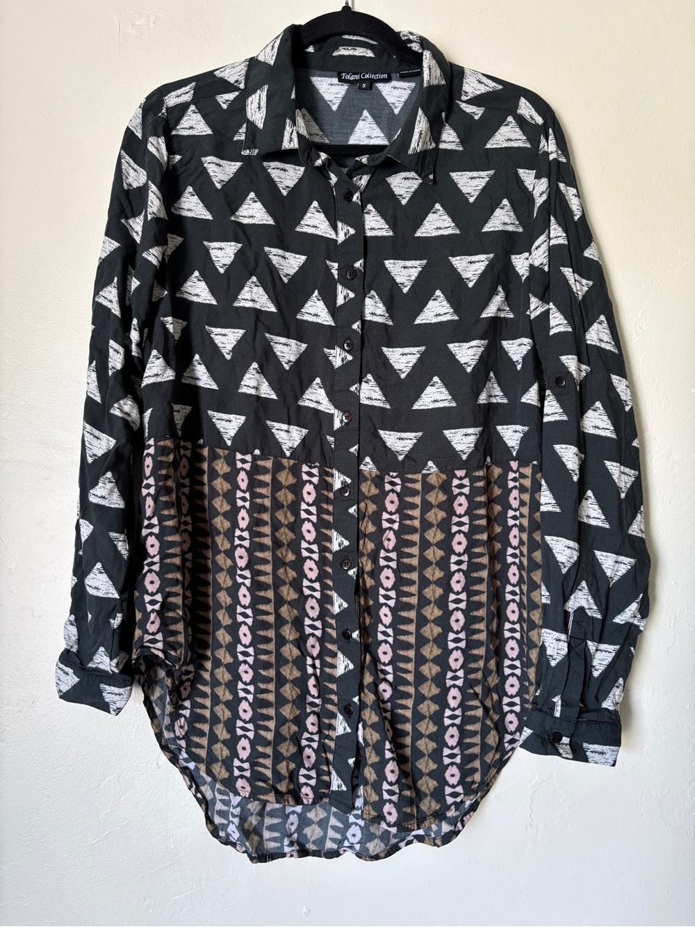 Tolani Collection Evelyn Tunic Geometric Mixed Print Button Down Shirt Size S